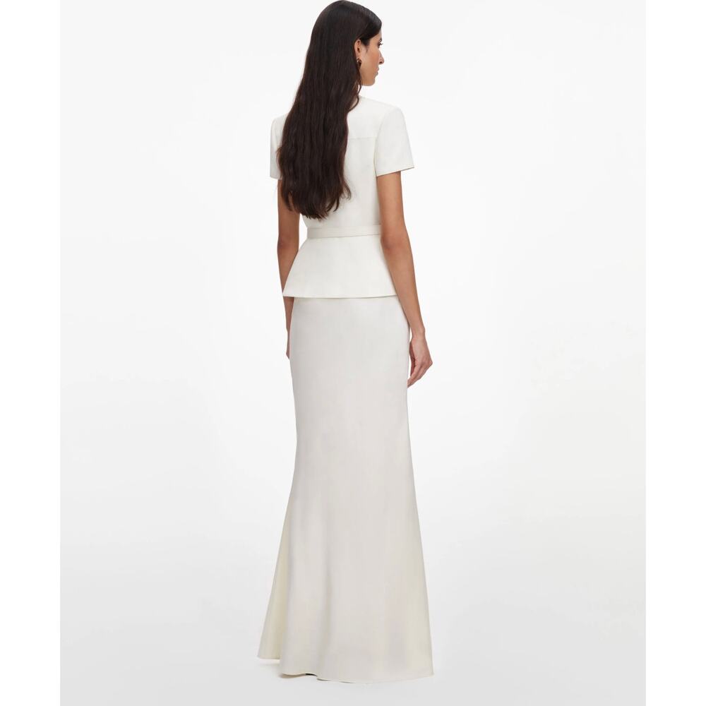Self-Portrait Cream Linen Blend Peplum Maxi Dress - Picture 3 of 5